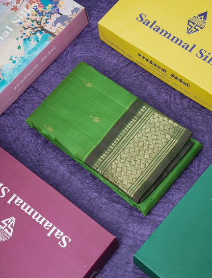 Green Pure Kanjivaram Silk Saree With Contrast Green Shade One Side Border