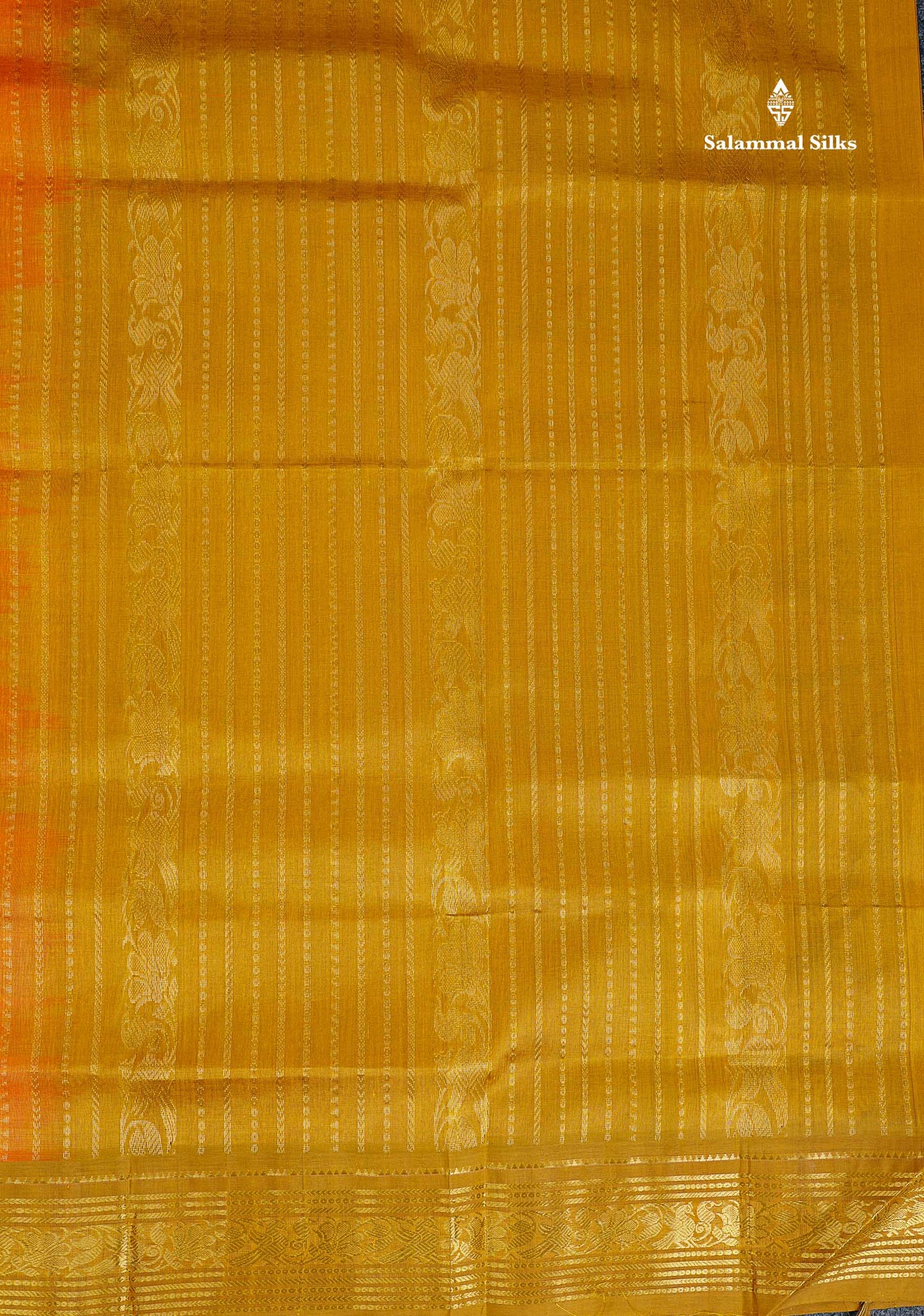 Pure Silk Cotton Saree - Peach Plain Along With Contrast Light Brown Traditional Border