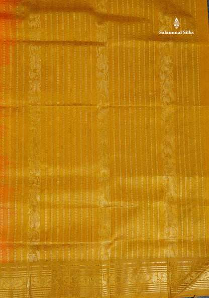 Pure Silk Cotton Saree - Peach Plain Along With Contrast Light Brown Traditional Border