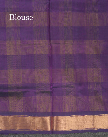 Paalum Pazham Checks Pure Silk Cotton Saree With Contrast Violet Blouse