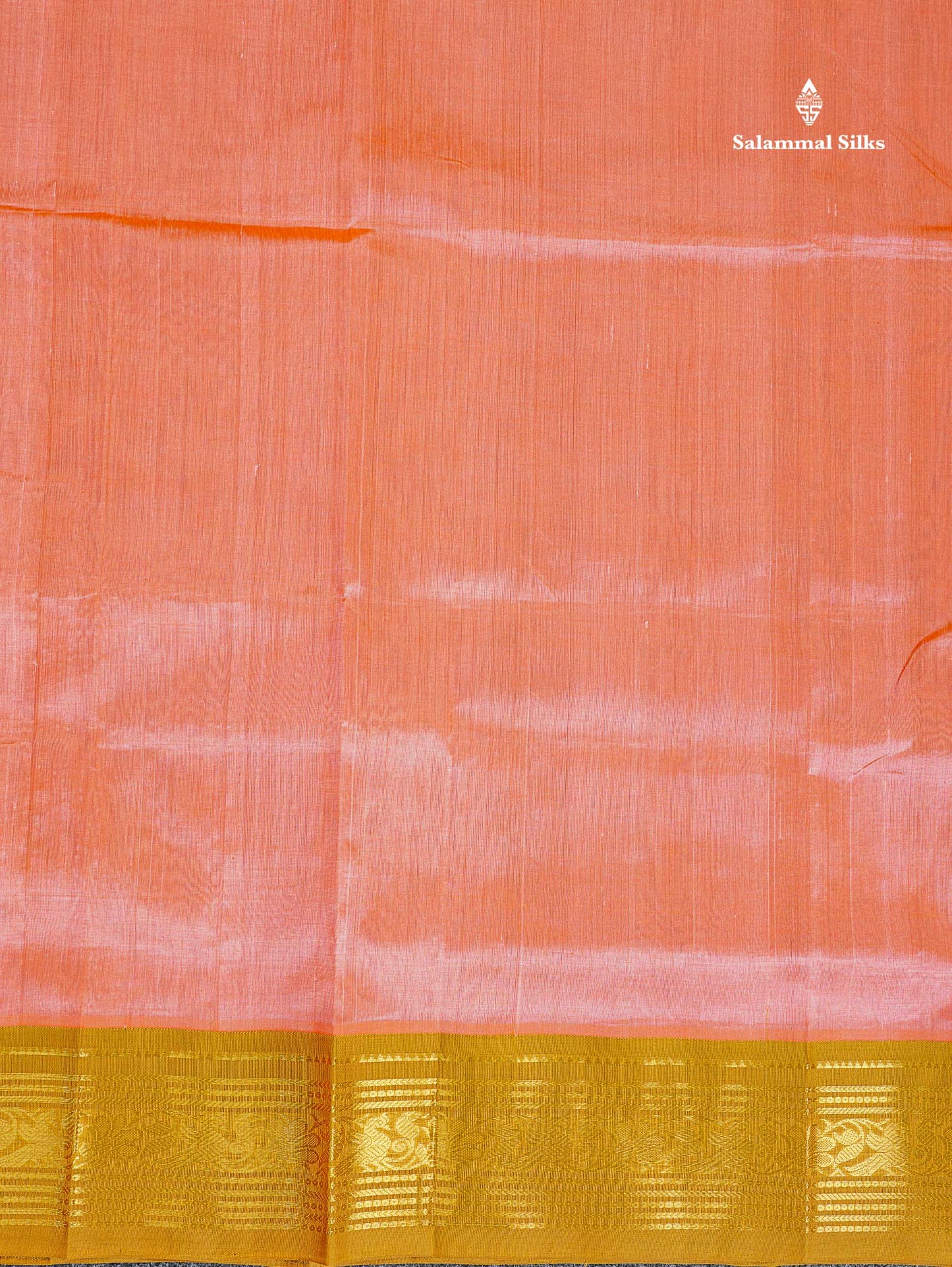 Pure Silk Cotton Saree - Peach Plain Along With Contrast Light Brown Traditional Border