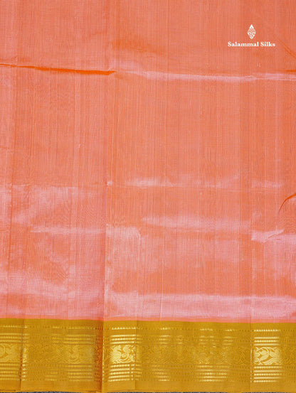 Pure Silk Cotton Saree - Peach Plain Along With Contrast Light Brown Traditional Border