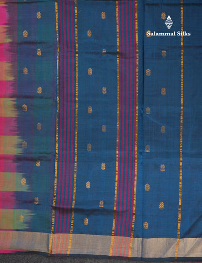Paalum Pazham Checks Pure Silk Cotton Saree With Contrast Peacock Blue Blouse
