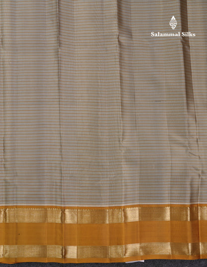 Beautiful Light Grey Pure Kanjivaram Silk Saree With Contrast Mustard Yellow Traditional Rettapet Border