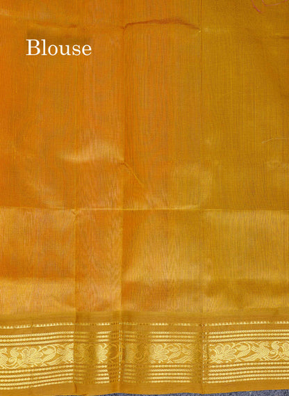 Pure Silk Cotton Saree - Peach Plain Along With Contrast Light Brown Traditional Border