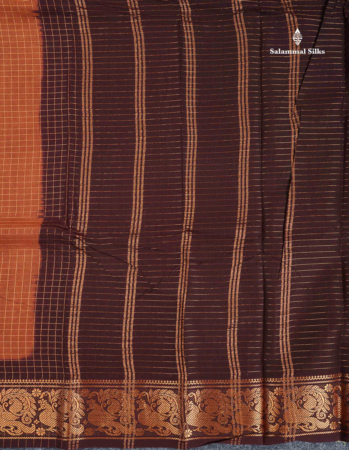 Sungudi Cotton Saree - Orange Colour Body Small Zari Checks With Baby Pink Border