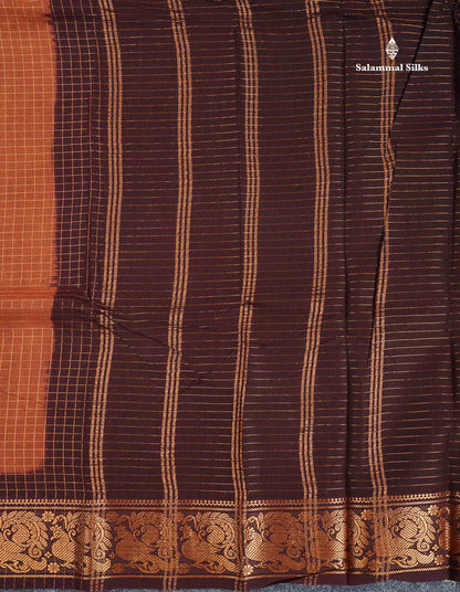 Sungudi Cotton Saree - Orange Colour Body Small Zari Checks With Baby Pink Border