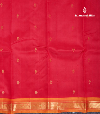 Red Beautiful Pure Kanjivaram Silk Saree With Mustard Yellow Traditional One Side Small Border