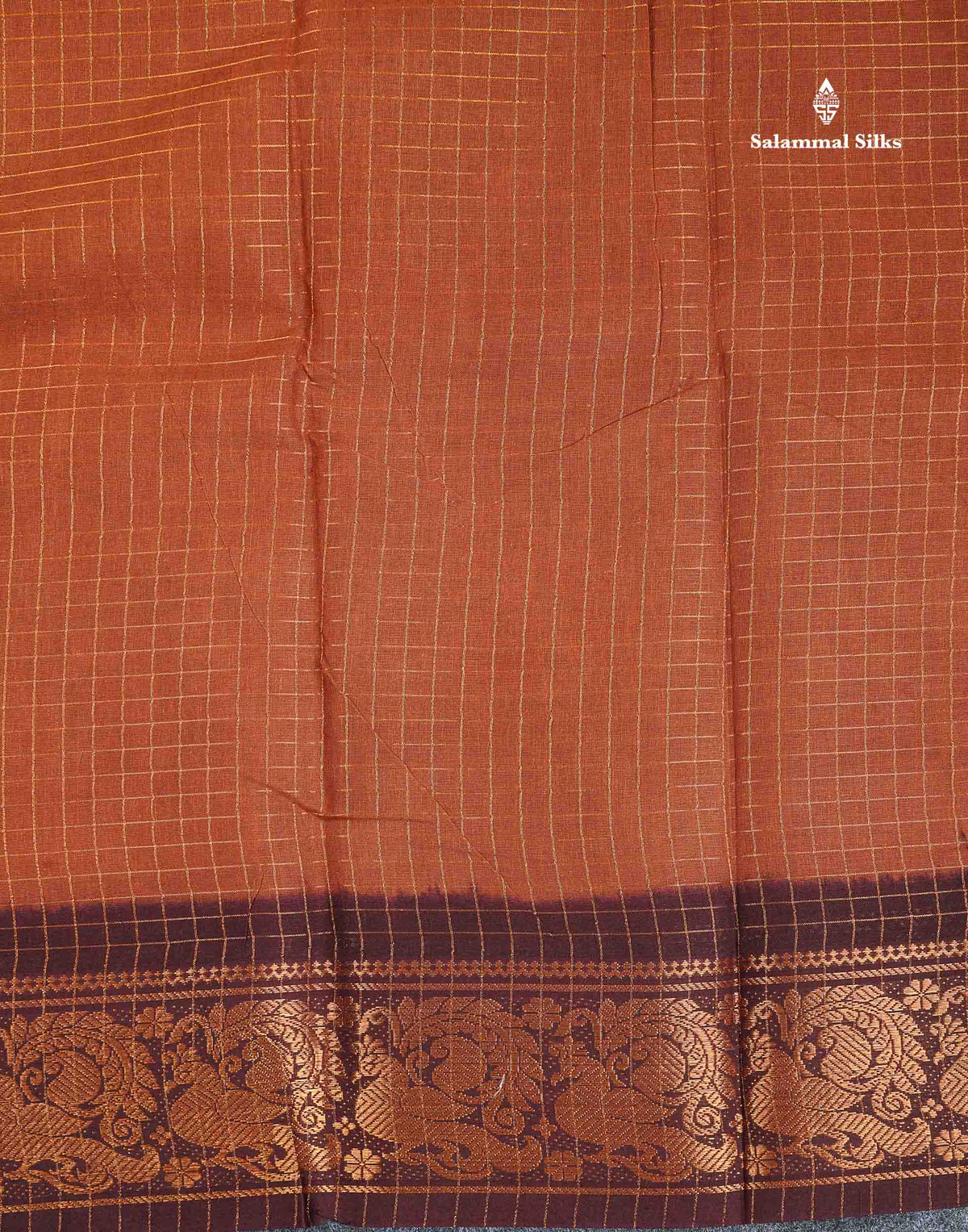 Sungudi Cotton Saree - Orange Colour Body Small Zari Checks With Baby Pink Border