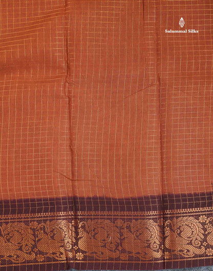 Sungudi Cotton Saree - Orange Colour Body Small Zari Checks With Baby Pink Border