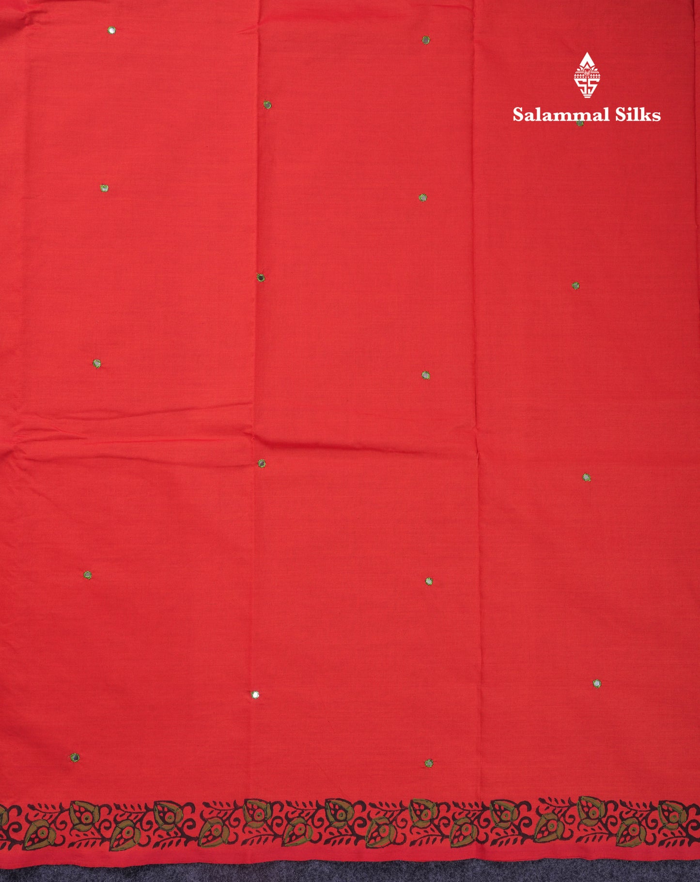Beautiful Red Mirror Work South Cotton Printed Saree With Contrast Cream Sandal Blouse