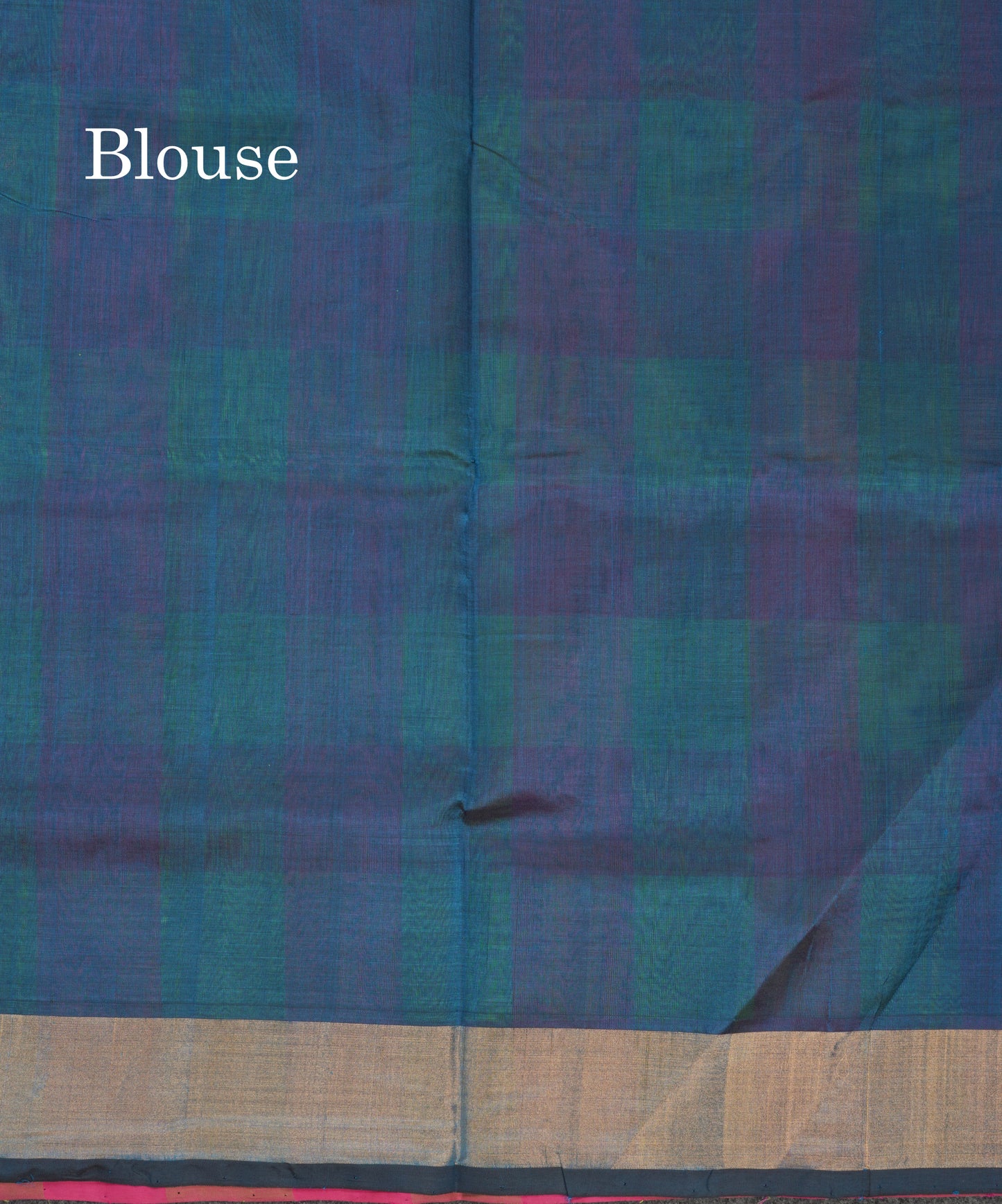 Paalum Pazham Checks Pure Silk Cotton Saree With Contrast Peacock Blue Blouse