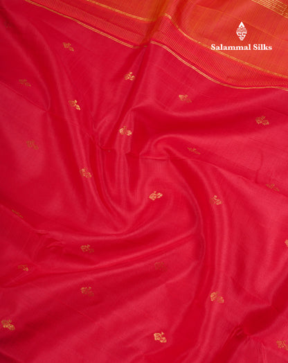 Red Beautiful Pure Kanjivaram Silk Saree With Mustard Yellow Traditional One Side Small Border