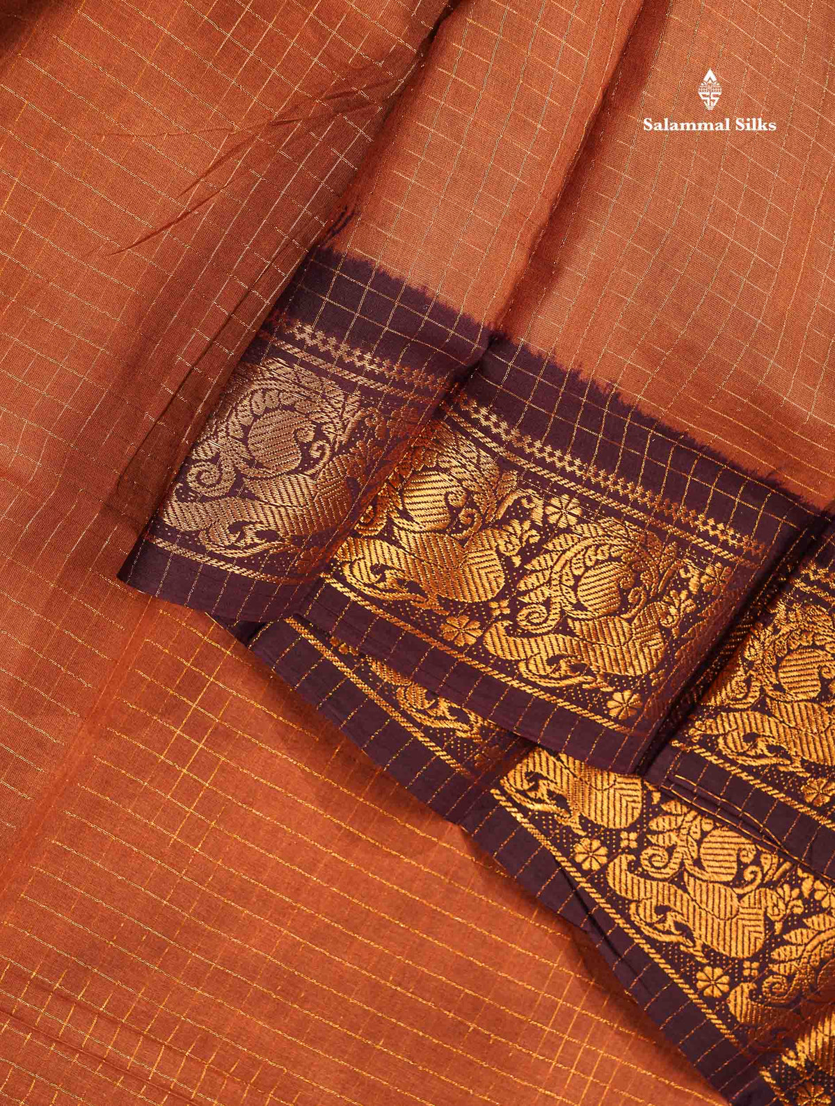 Sungudi Cotton Saree - Orange Colour Body Small Zari Checks With Baby Pink Border