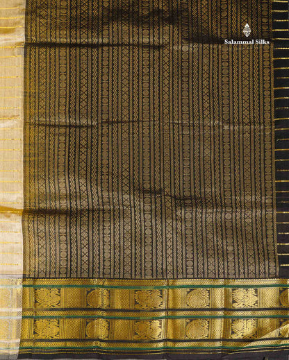 Pure Silk Cotton Saree - Cream Sandal Horizontal Line Along With Contrast Black Traditional Evening Morning Border