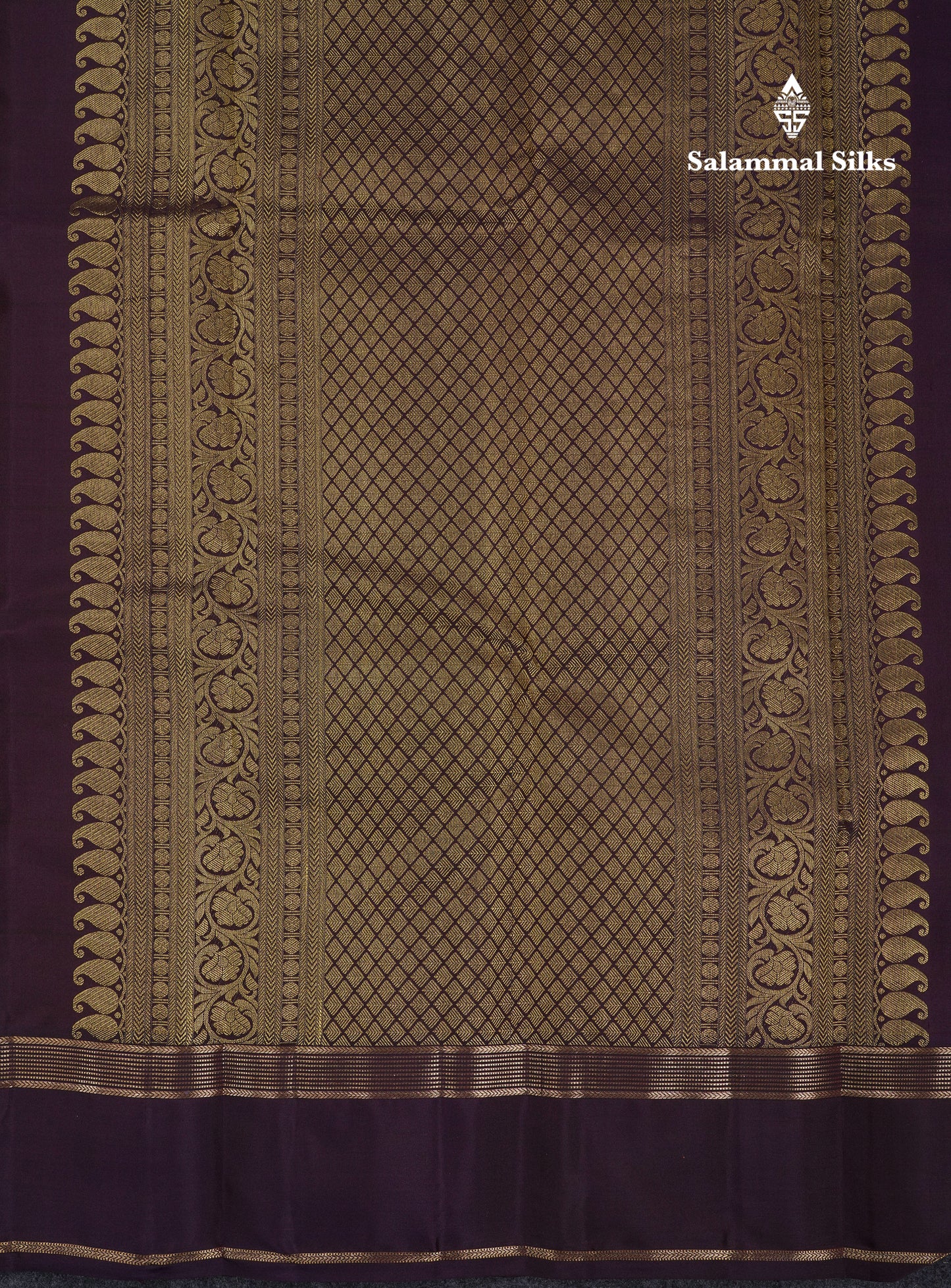 Beautiful Light Brown Checks With Peacock Butta Pure Kanjivaram Silk Saree With Contrast Dark Brown Traditional Gap Border