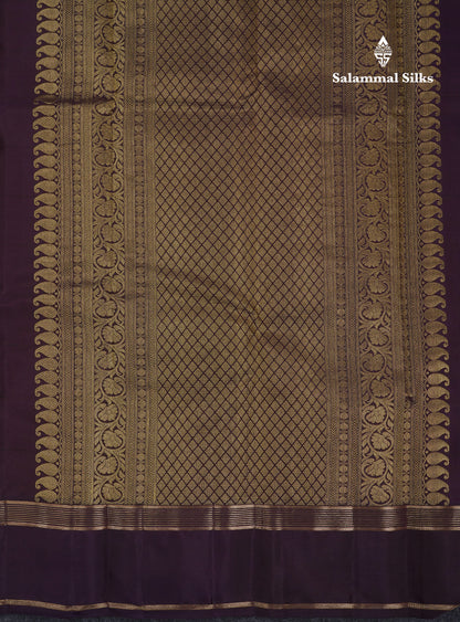 Beautiful Light Brown Checks With Peacock Butta Pure Kanjivaram Silk Saree With Contrast Dark Brown Traditional Gap Border