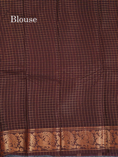 Sungudi Cotton Saree - Orange Colour Body Small Zari Checks With Baby Pink Border