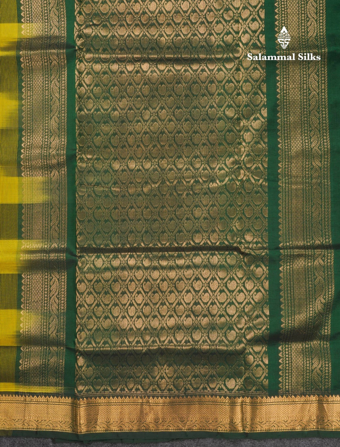 Paalum Pazham Checks Pure Silk Cotton Saree With Contrast Bottle Green Blouse