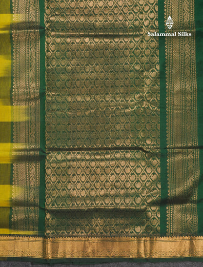 Paalum Pazham Checks Pure Silk Cotton Saree With Contrast Bottle Green Blouse