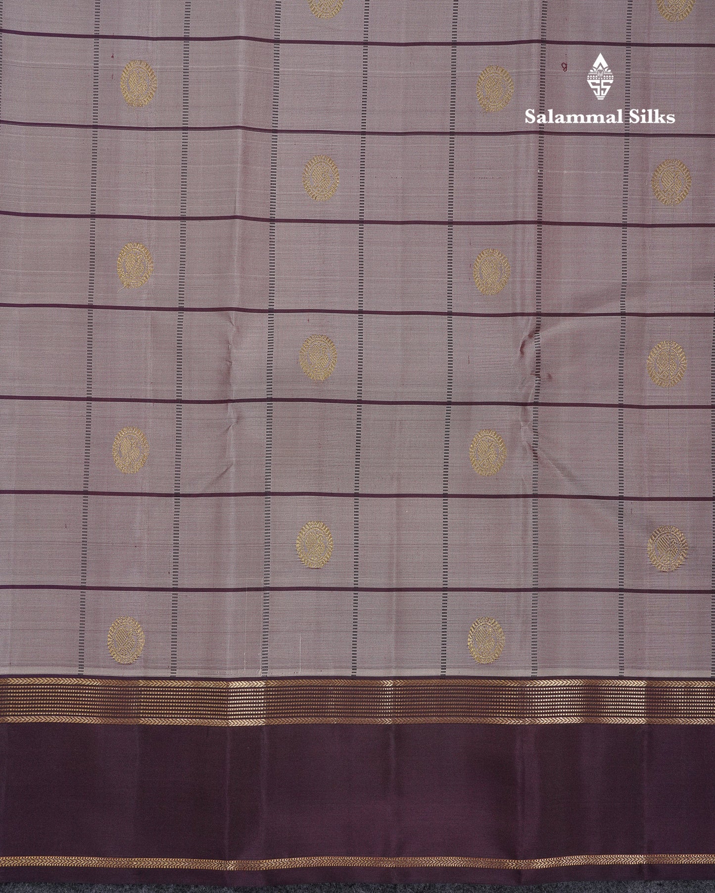 Beautiful Light Brown Checks With Peacock Butta Pure Kanjivaram Silk Saree With Contrast Dark Brown Traditional Gap Border