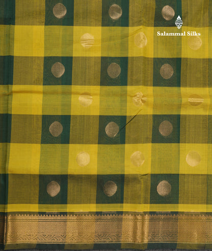 Paalum Pazham Checks Pure Silk Cotton Saree With Contrast Bottle Green Blouse