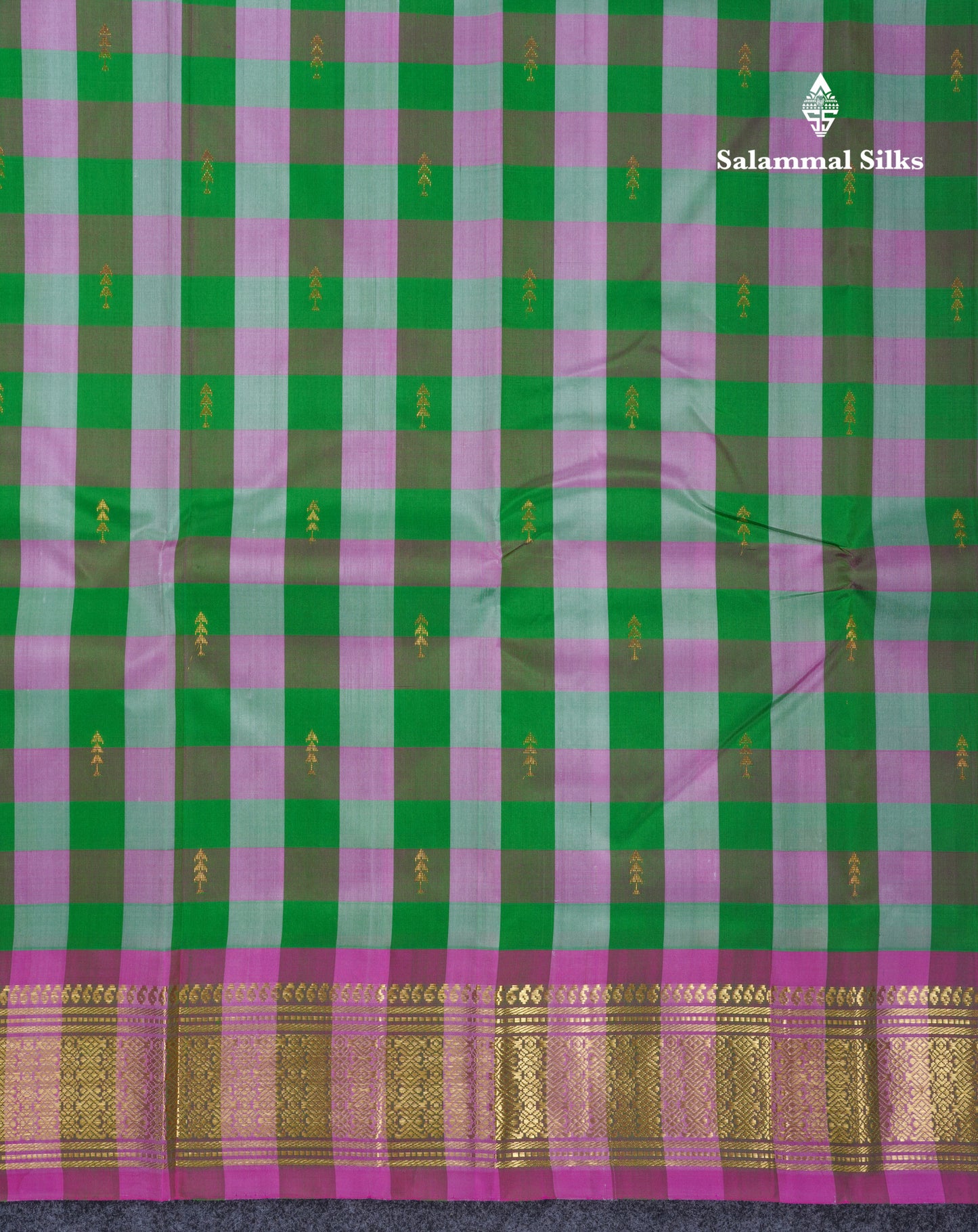 Paalum Pazhm Checks Beautiful Pure Kanjivaram Silk Saree With Traditional One Side Self Border