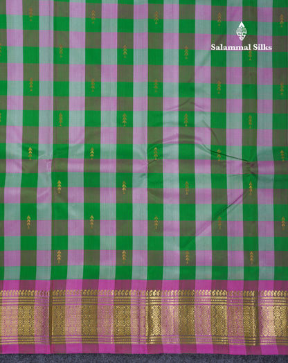 Paalum Pazhm Checks Beautiful Pure Kanjivaram Silk Saree With Traditional One Side Self Border