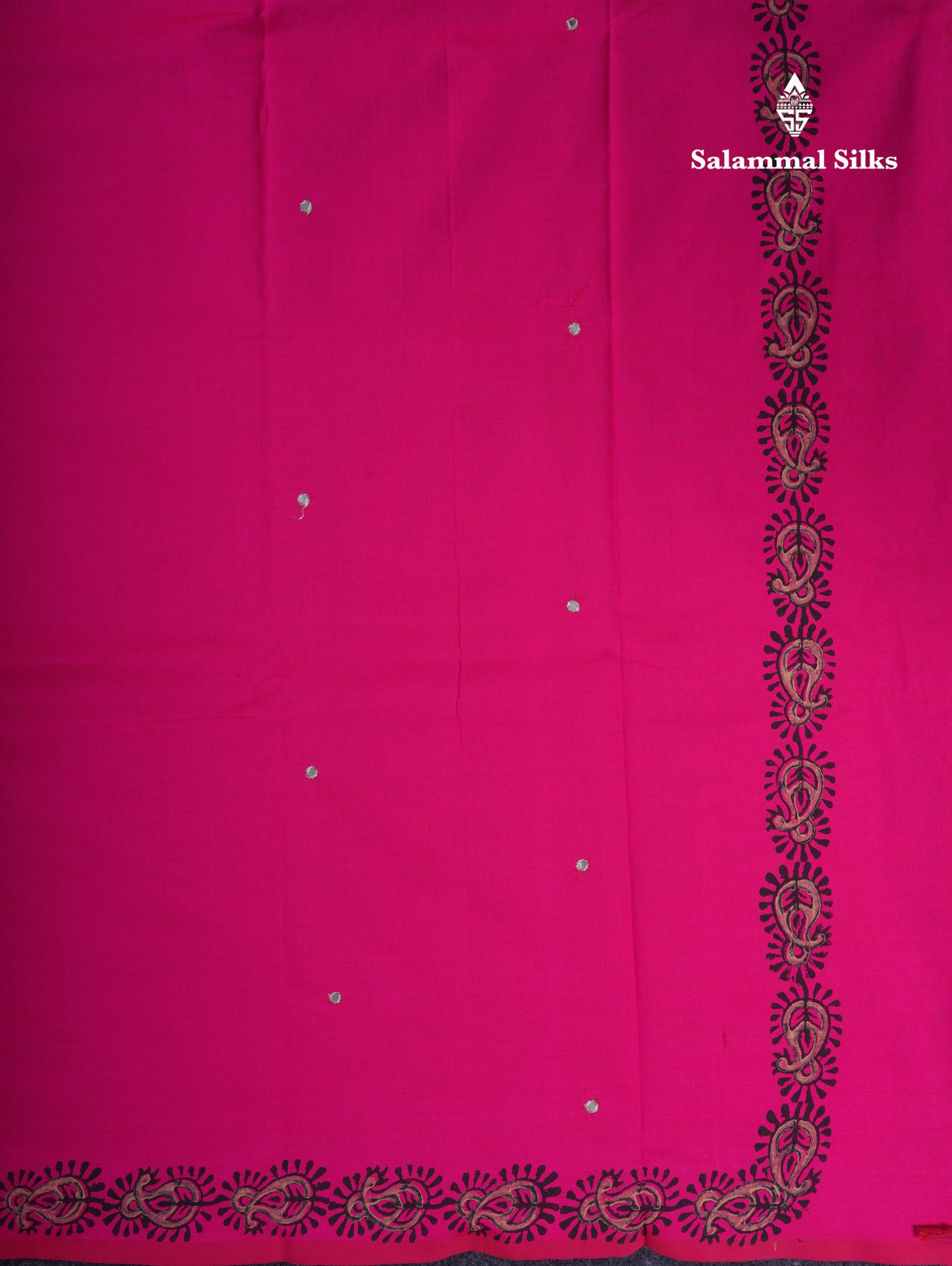 Beautiful Pink Mirror Work South Cotton Printed Saree With Contrast Cream Sandal Blouse