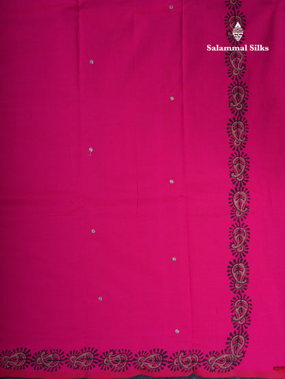 Beautiful Pink Mirror Work South Cotton Printed Saree With Contrast Cream Sandal Blouse
