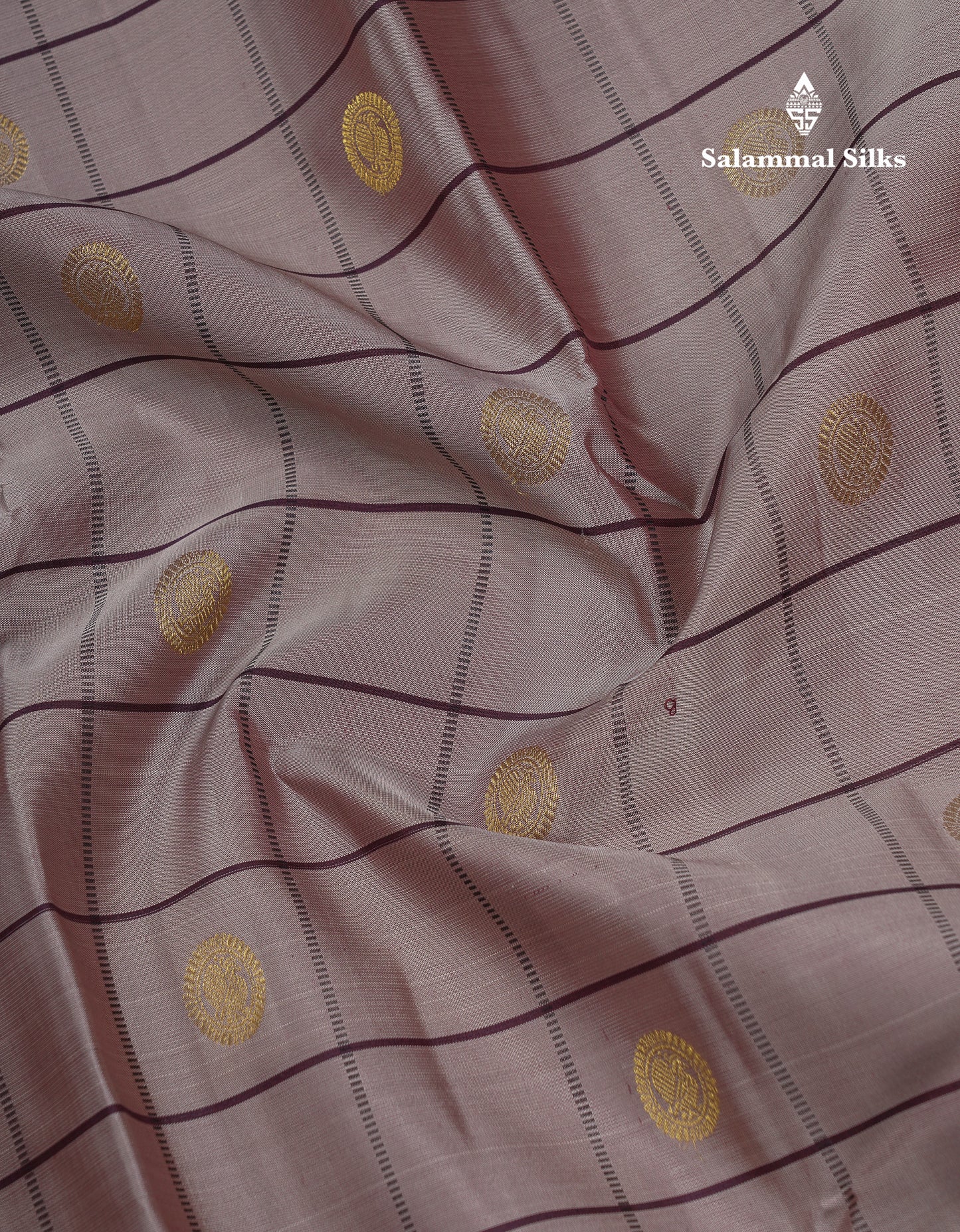 Beautiful Light Brown Checks With Peacock Butta Pure Kanjivaram Silk Saree With Contrast Dark Brown Traditional Gap Border