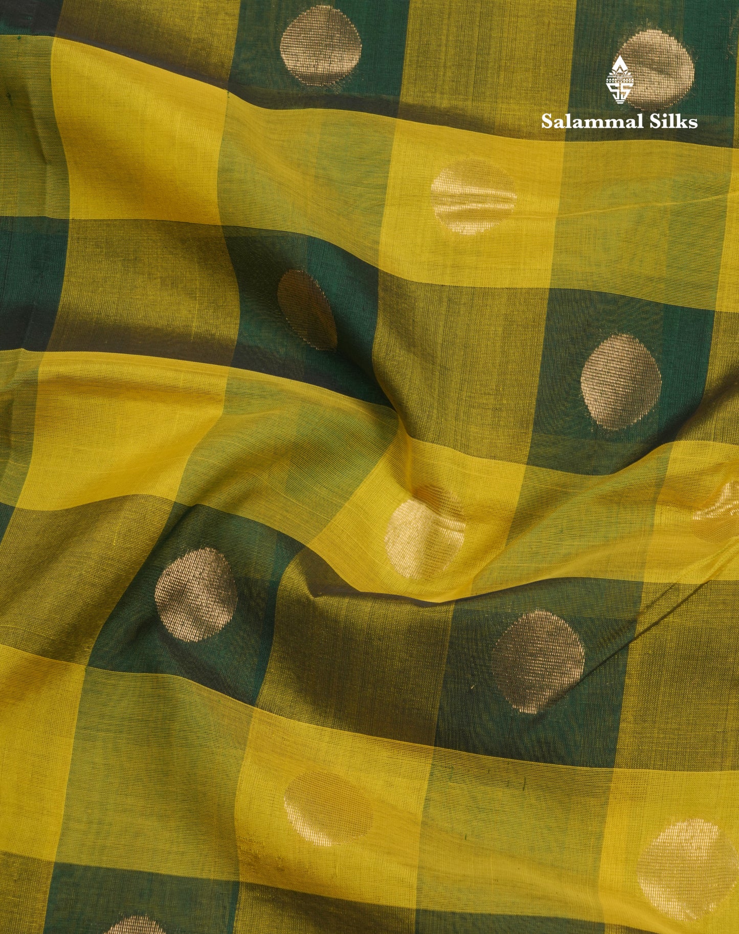 Paalum Pazham Checks Pure Silk Cotton Saree With Contrast Bottle Green Blouse