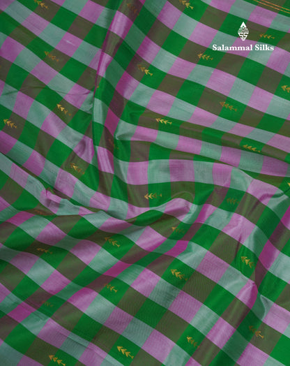 Paalum Pazhm Checks Beautiful Pure Kanjivaram Silk Saree With Traditional One Side Self Border