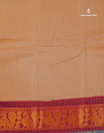 Sungudi Cotton Saree - Orange Colour Body Small Zari Checks With Baby Pink Border