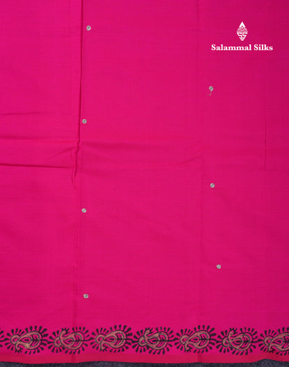 Beautiful Pink Mirror Work South Cotton Printed Saree With Contrast Cream Sandal Blouse