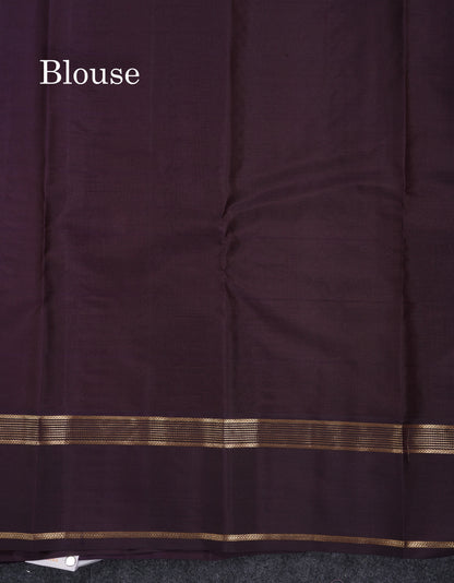 Beautiful Light Brown Checks With Peacock Butta Pure Kanjivaram Silk Saree With Contrast Dark Brown Traditional Gap Border