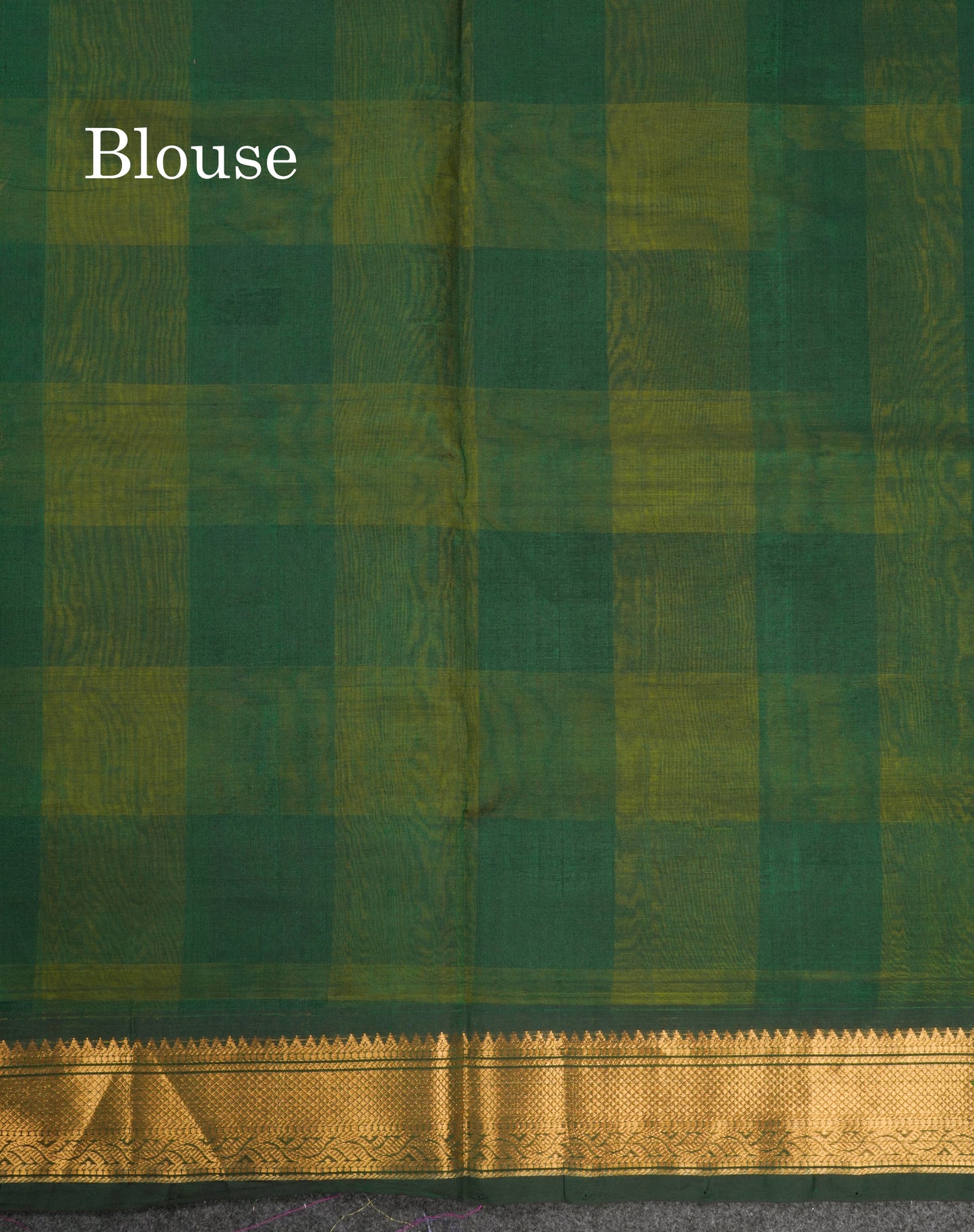 Paalum Pazham Checks Pure Silk Cotton Saree With Contrast Bottle Green Blouse