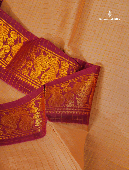 Sungudi Cotton Saree - Orange Colour Body Small Zari Checks With Baby Pink Border