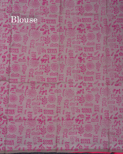 Beautiful Pink Mirror Work South Cotton Printed Saree With Contrast Cream Sandal Blouse