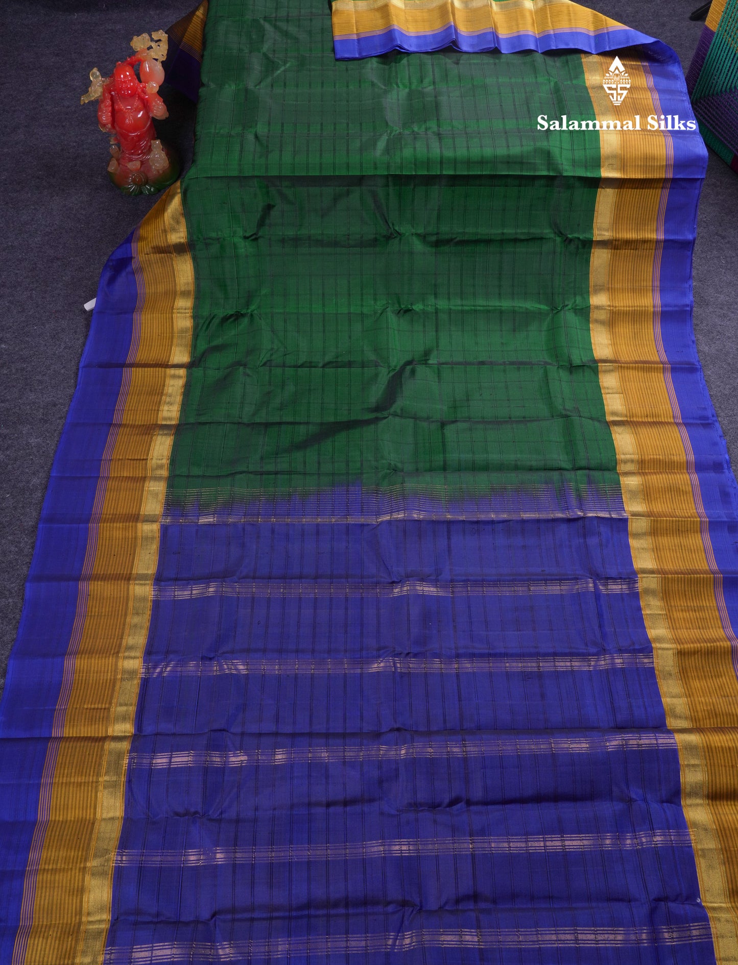 Beautiful Dark Maroon Pure Kanjivaram Silk Saree With Contrast Peacock Green Border