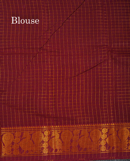 Sungudi Cotton Saree - Orange Colour Body Small Zari Checks With Baby Pink Border