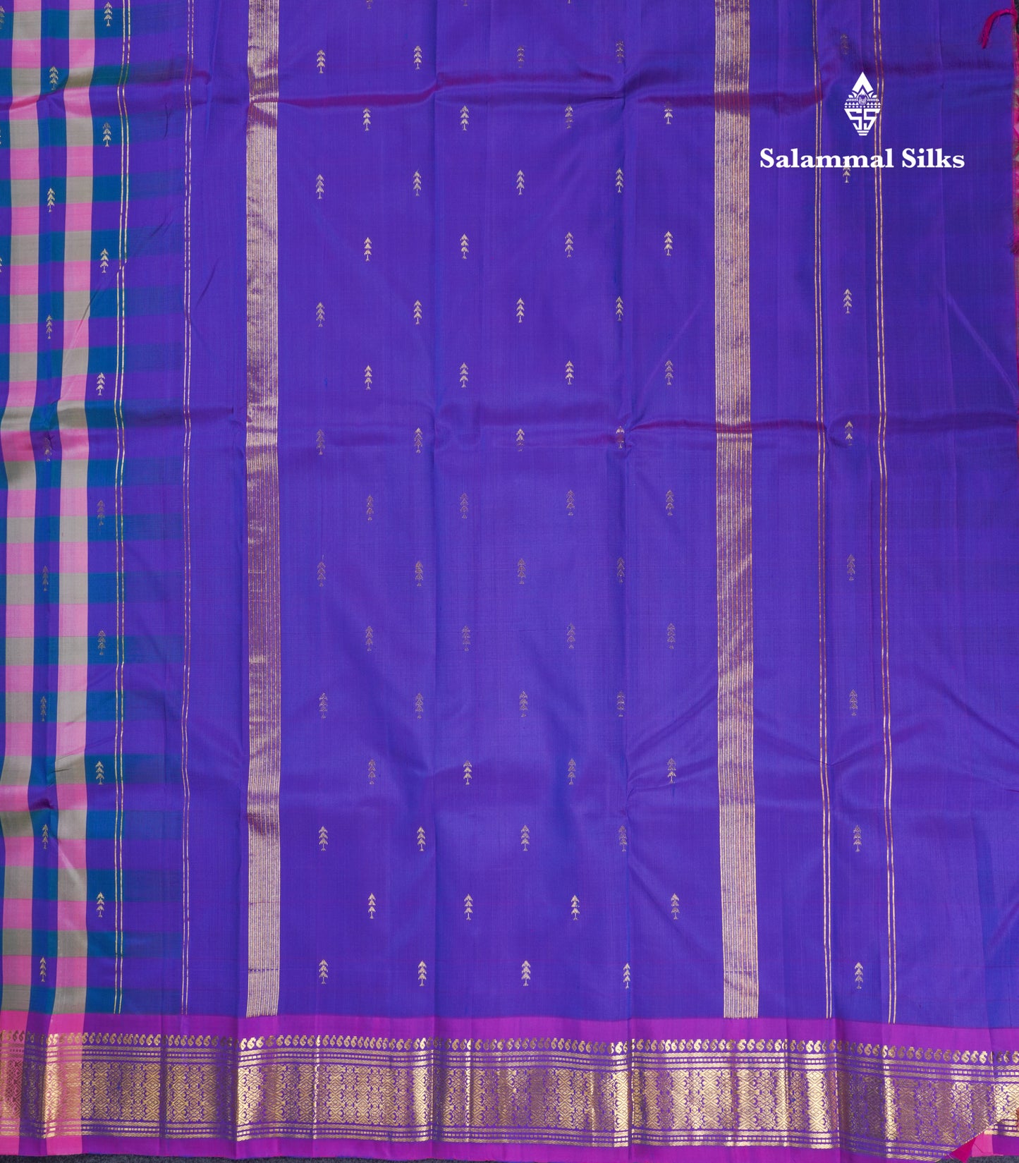 Paalum Pazhm Checks Beautiful Pure Kanjivaram Silk Saree With Traditional One Side Self Border