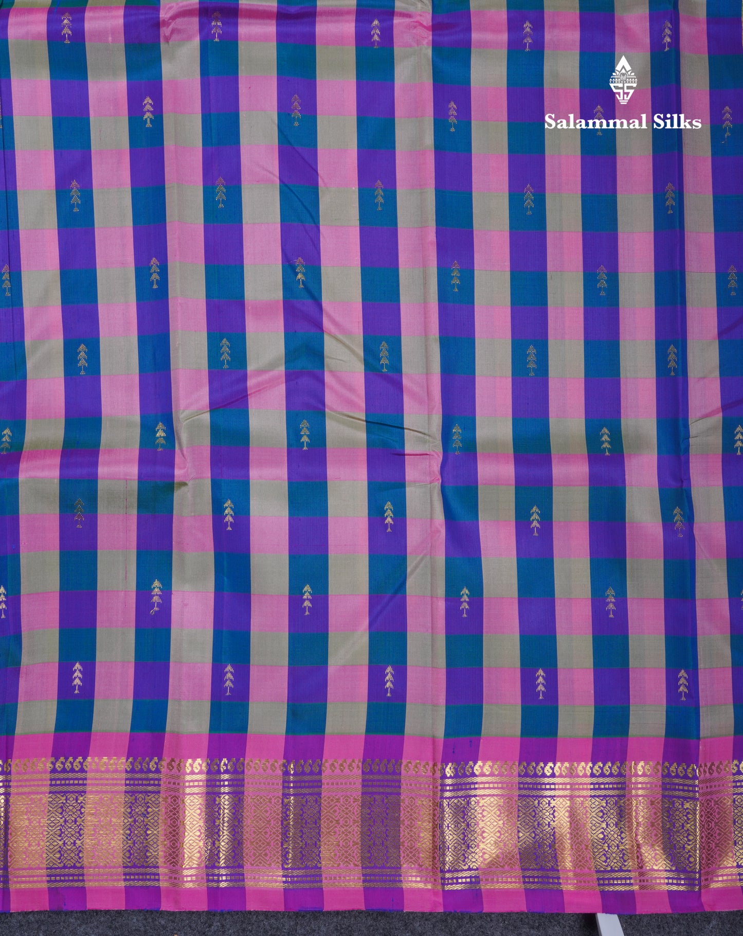 Paalum Pazhm Checks Beautiful Pure Kanjivaram Silk Saree With Traditional One Side Self Border