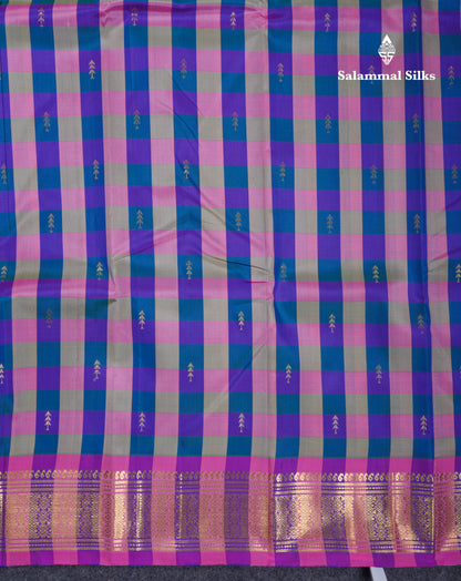 Paalum Pazhm Checks Beautiful Pure Kanjivaram Silk Saree With Traditional One Side Self Border