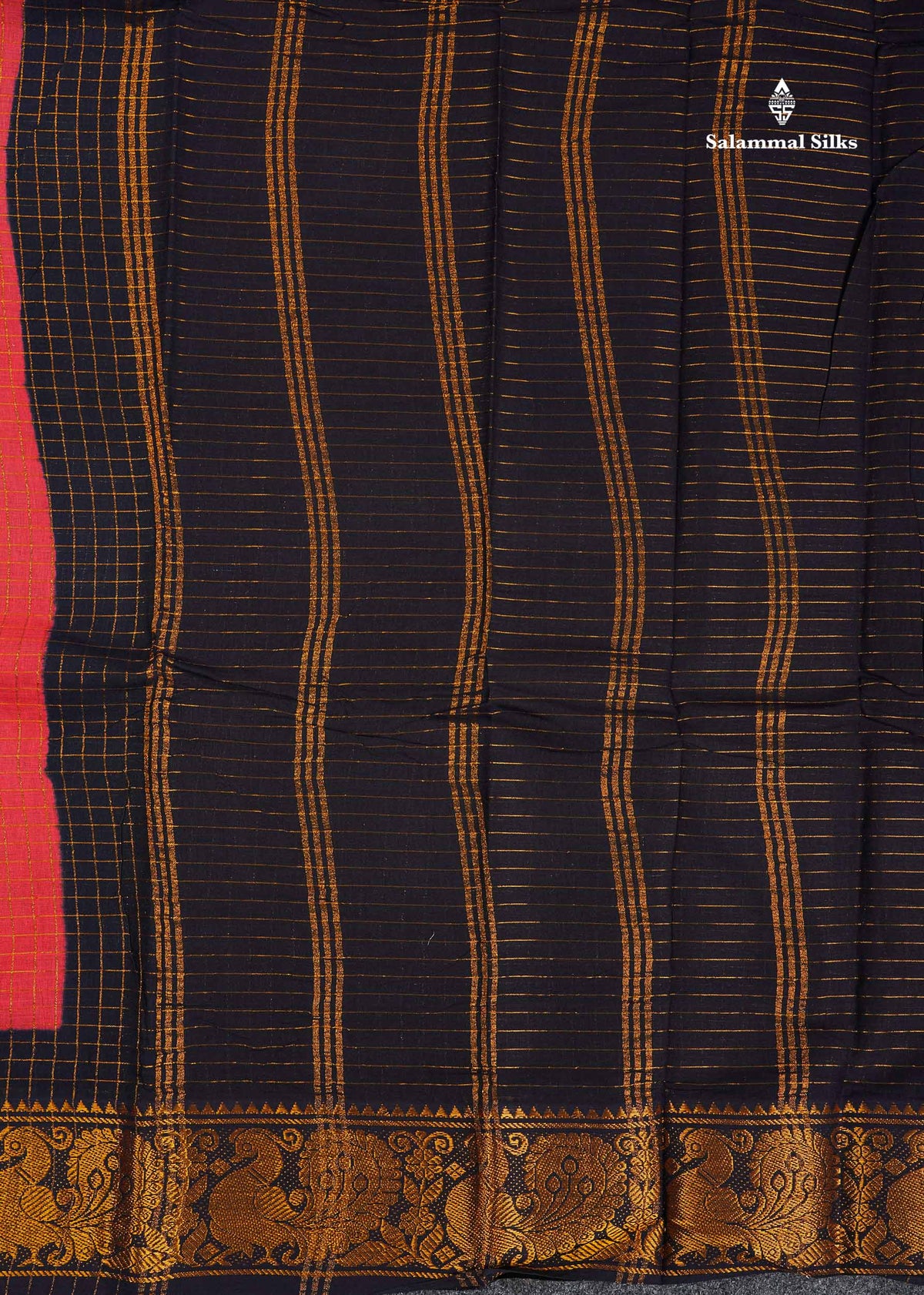 Sungudi Cotton Saree - Orange Colour Body Small Zari Checks With Baby Pink Border