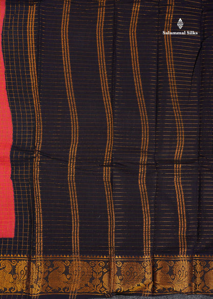 Sungudi Cotton Saree - Orange Colour Body Small Zari Checks With Baby Pink Border