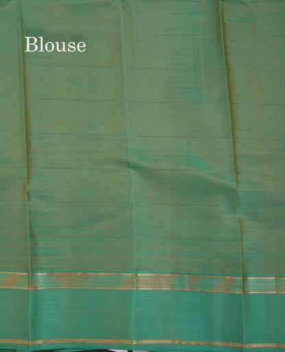 Beautiful Yellow Checks With Peacock Butta Pure Kanjivaram Silk Saree With Contrast Sapphire Green Traditional Gap Border