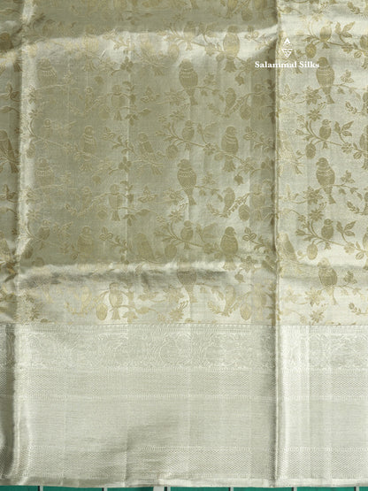 Beautiful Silver Colour Tissue Pure Kanjivaram Silk Saree (2G) Zari With Self Border