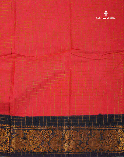 Sungudi Cotton Saree - Orange Colour Body Small Zari Checks With Baby Pink Border