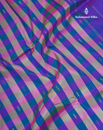Paalum Pazhm Checks Beautiful Pure Kanjivaram Silk Saree With Traditional One Side Self Border